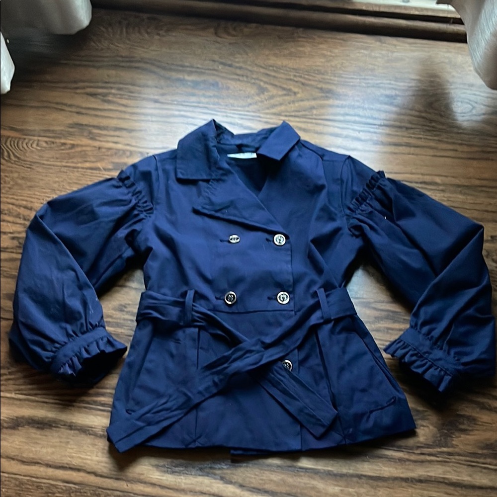 Chic Navy Double-Breasted Jacket-kids